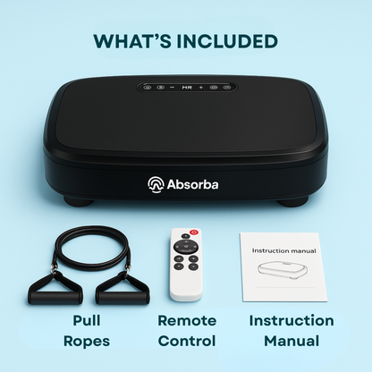 Absorba fitness device with pull ropes, remote control, and instruction manual on a blue background