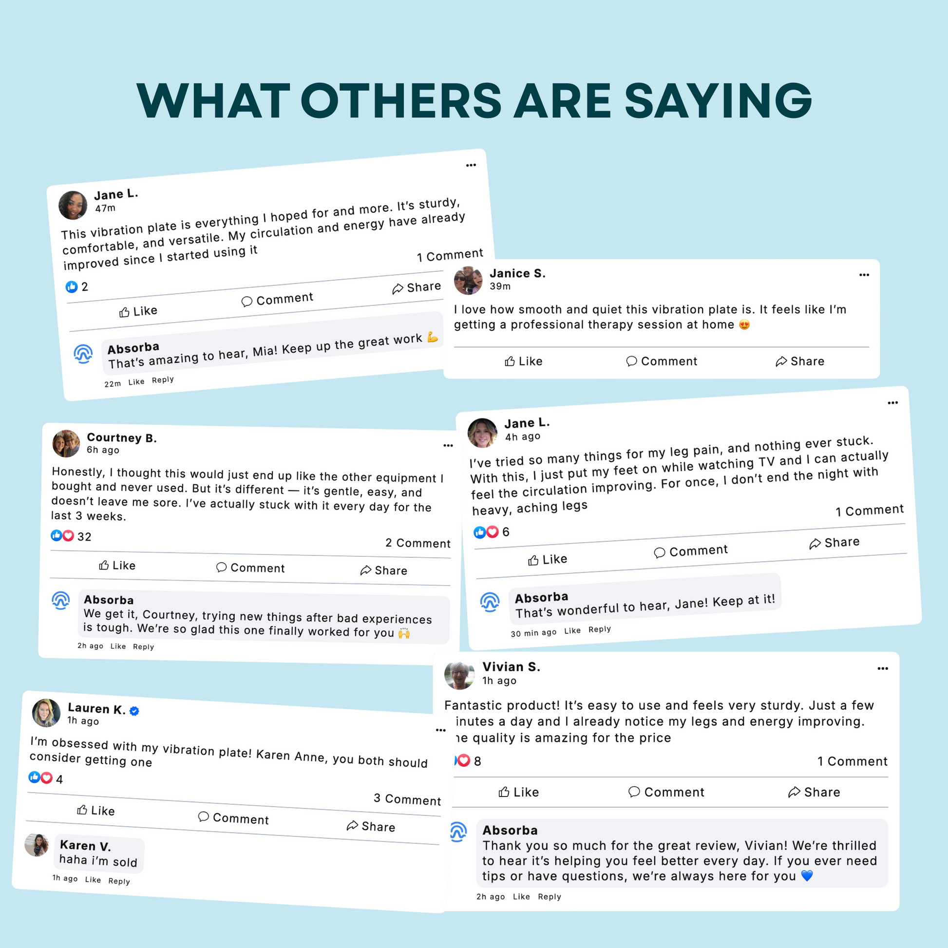 Reviews of a vibration plate on a light blue background
