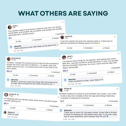 Reviews of a vibration plate on a light blue background